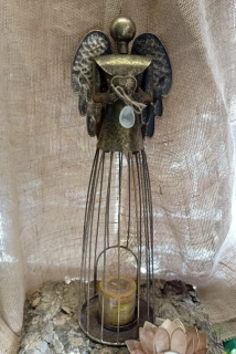 Plechový anděl s KŘIŠŤÁLEM, zlatý XL, 54 cm